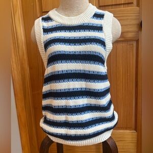 LOFT Blue and Cream Knit Pullover